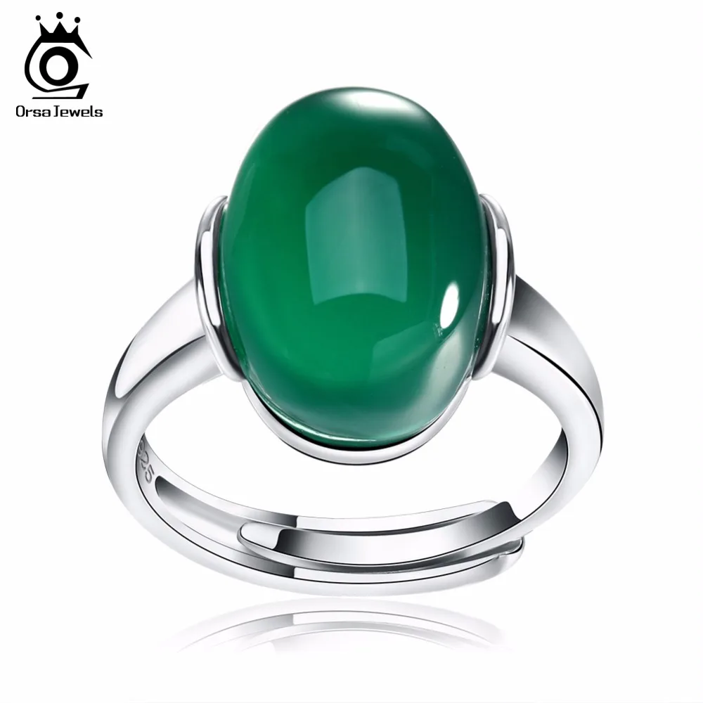 

ORSA JEWELS Genuine 925 Sterling Silver Rings with Big Green/Red Natural Stone 2018 New Silver Couple Rings for Women Men SR24