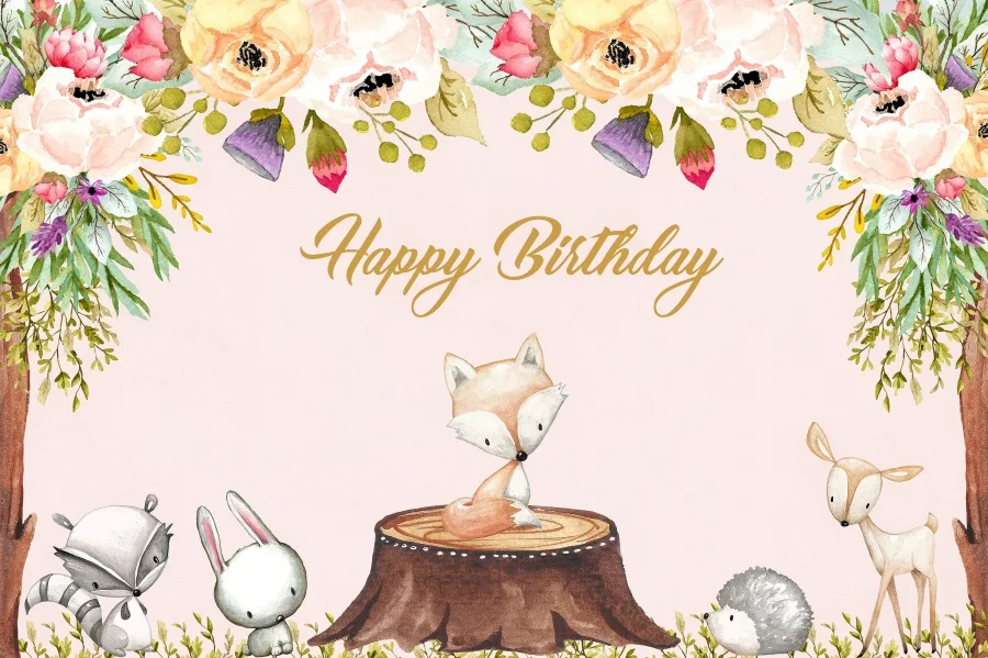 

Laeacco Cartoon Flowers Rabbit Fox Deer Baby Children Photography Backgrounds Customized Photographic Backdrops For Photo Studio