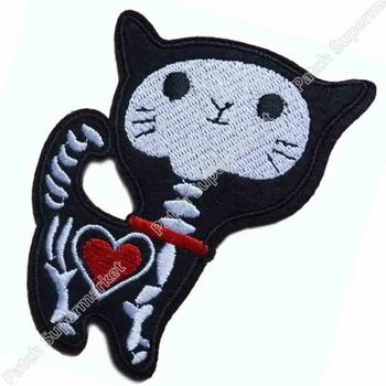 

Heart Cat X-Ray Skeleton retro sew applique iron on patch Wholesale