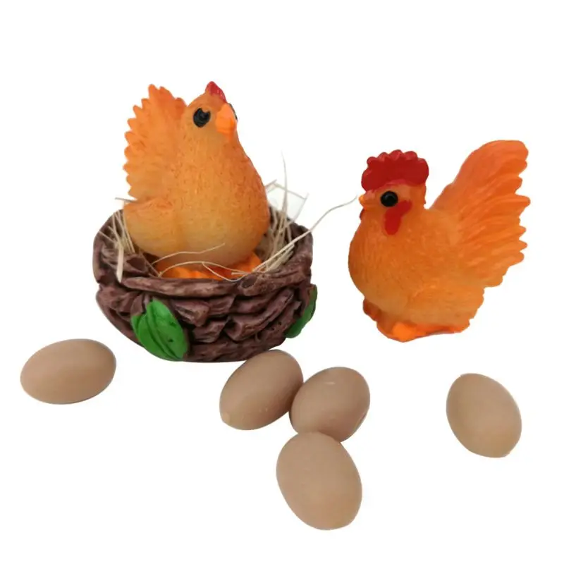 

Scale 1: 12 Cock Hen Egg Nest Set Doll House Chicken Miniature Mini Dollhouse Decor Children Gift Pretend Play Toy
