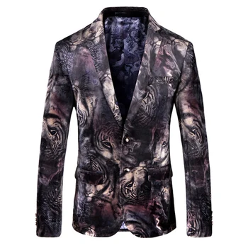 

Mens Printed Party Blazers 2018 New Design Fashion Velvet Blazer Stage Wear Men Plus Size 4XL 5XL Mens Slim Fit Blazer Jacket