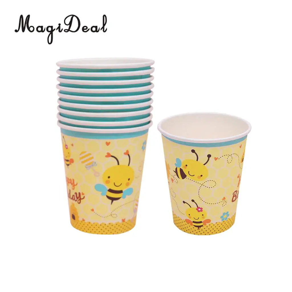 10pcs Cute Bee Paper Disposable Cups Birthday Party Tableware Decoration