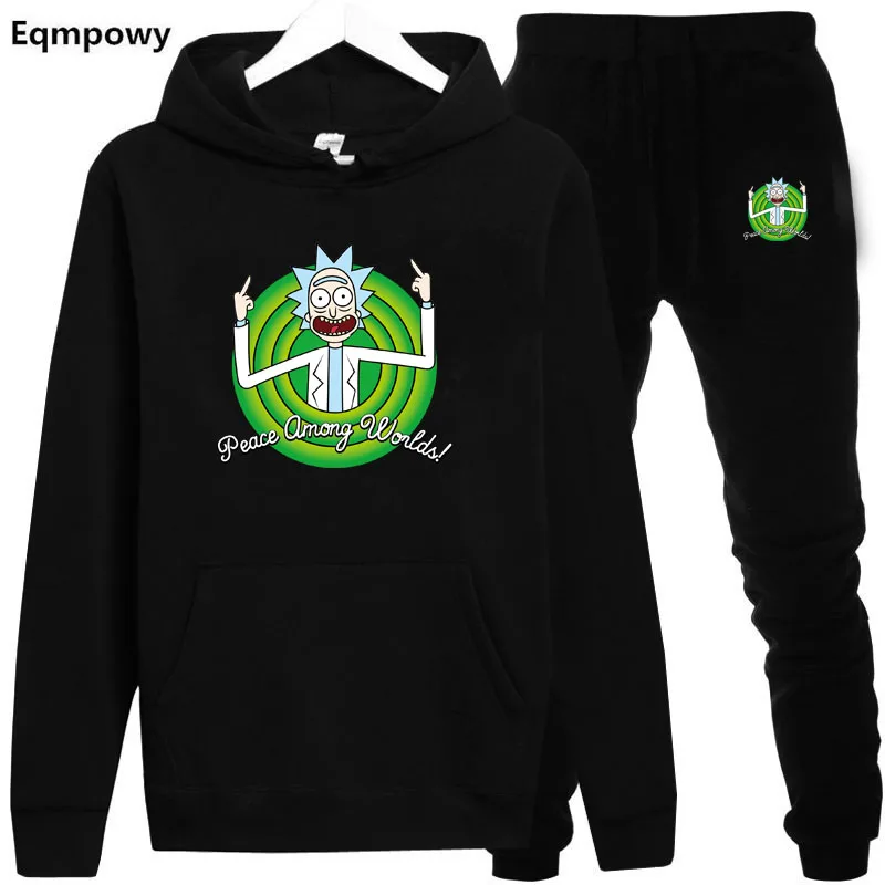 

Hooded motion men's / women's new fashion hoodie sweatshirt + pants suit 2019 autumn and winter warm wool motion hoodie Rick