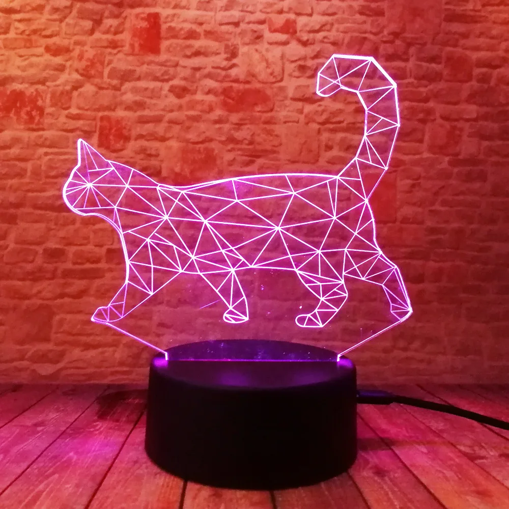 3D ходьба кошка 7 видов цветов сменный RGB LED ночник иллюзия Лампа настольная лампа