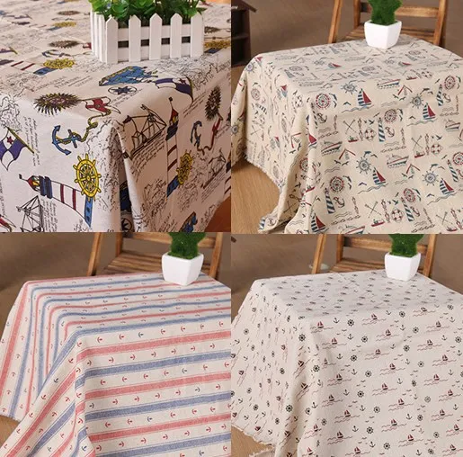 Cool Pretty 50x150cm 4 Designs Anchors Printed Cotton Linen 4 Designs Anchors Printed Cotton Linen