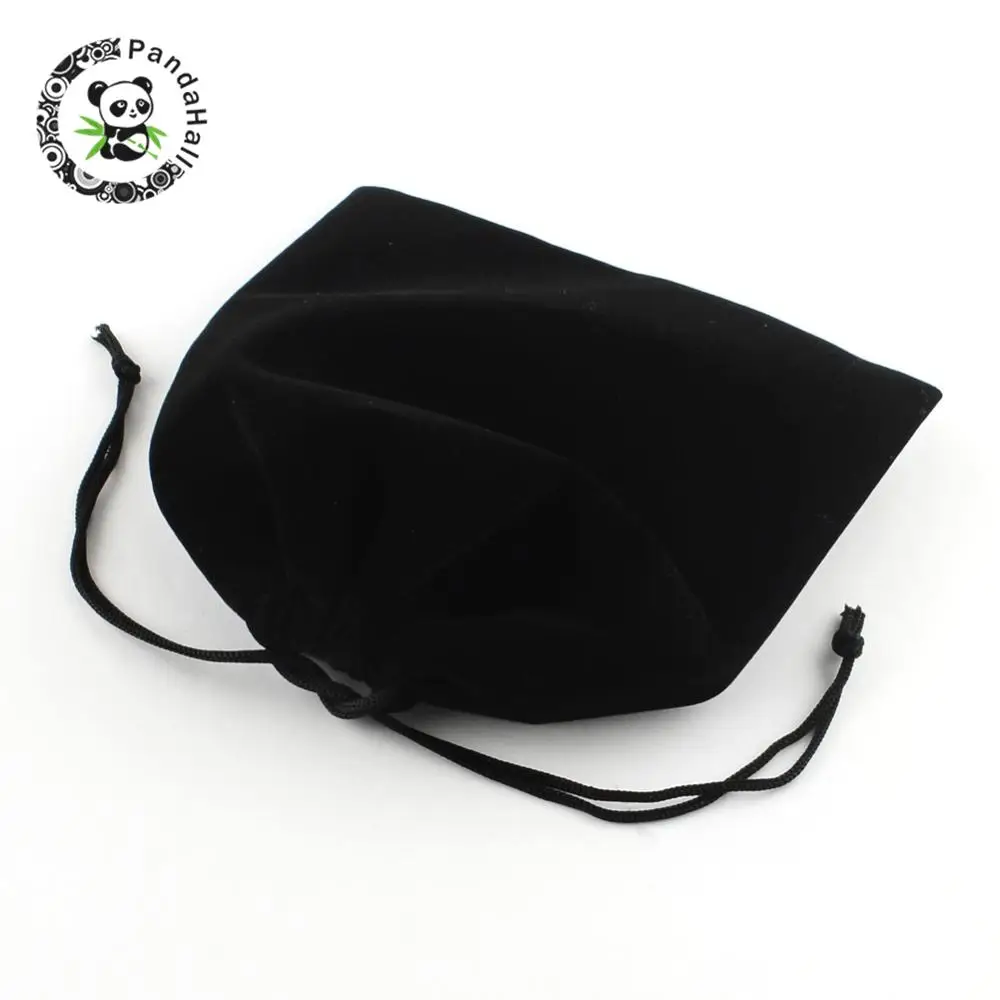 100 шт. Винтаж прямоугольник черный бархатный шнурок Чехлы сумка для ювелирных изделий упаковка, около 17x15 см