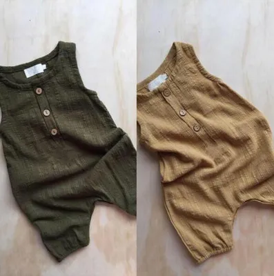 2019 ins Baby Button Sleeveless Rompers New Fashion Toddler Infant Summer Cotton Wholesale | Мать и ребенок
