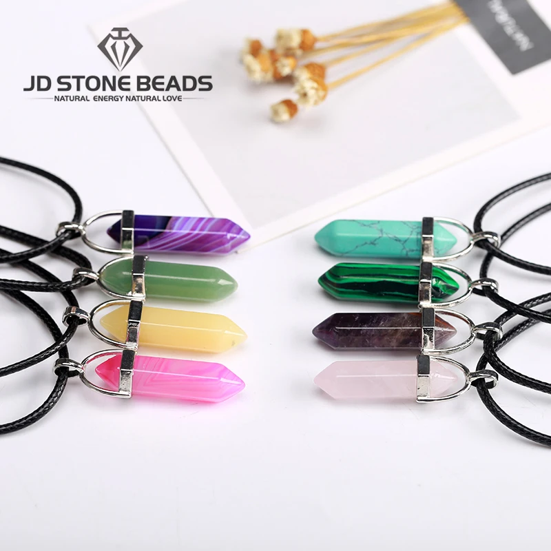 

28Colors Natural Grey Agate Hexagonal Column Beads Necklace Gemstone Accessory 8x38cm For Jewelry Making