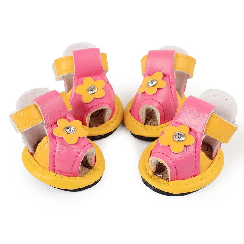 SYDZSW PU Pet Boots Dog Shoes Cute Sunflowers One Diamond Candy Color Pet Summer Sandals Anti Slip Chihuahua Yorkie Dog Accessories 5