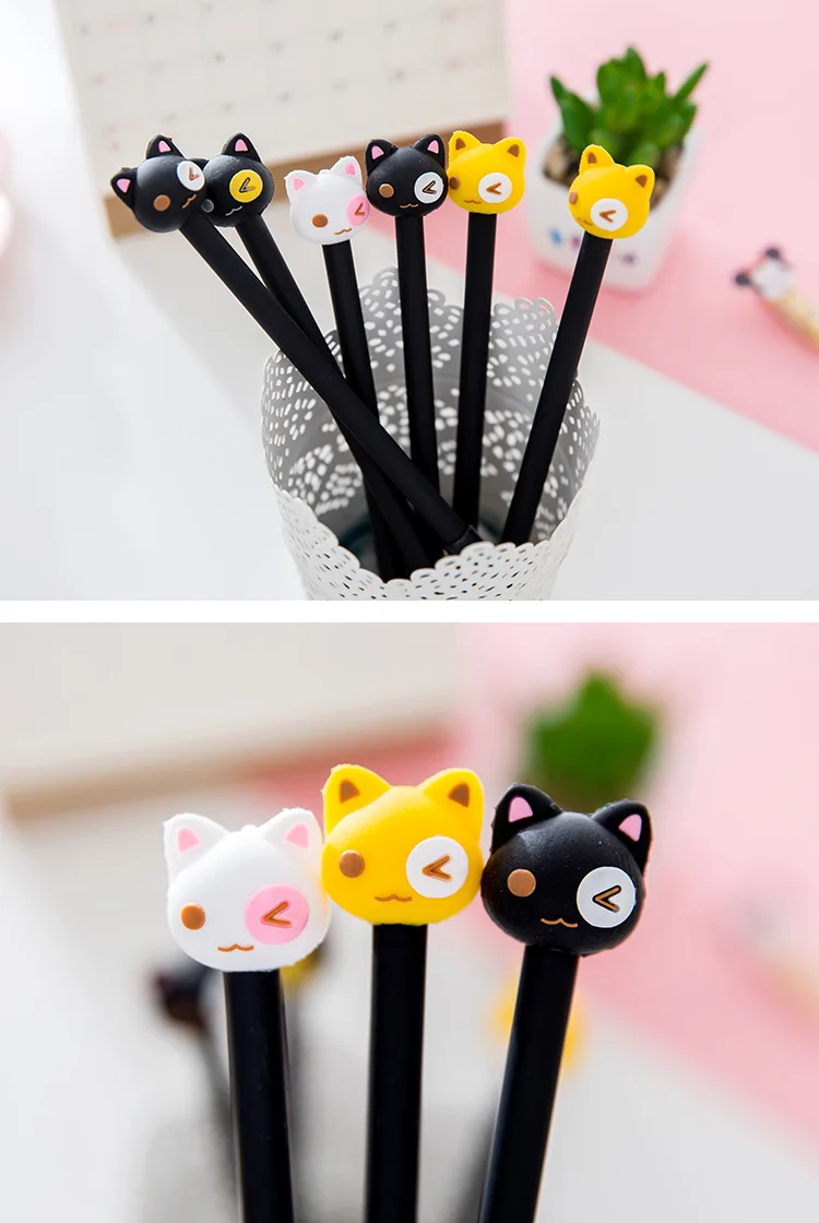 Criativa dos Desenhos Animados do Gato Caneta de Tinta Caneta de Tinta de Água Prêmio de Papelaria da Escola do Escritório Unidades Pacote Kawaii Gel Preta Unisex Caneta Assinatura de Água 48 - 7 Cheap Canetas de gel