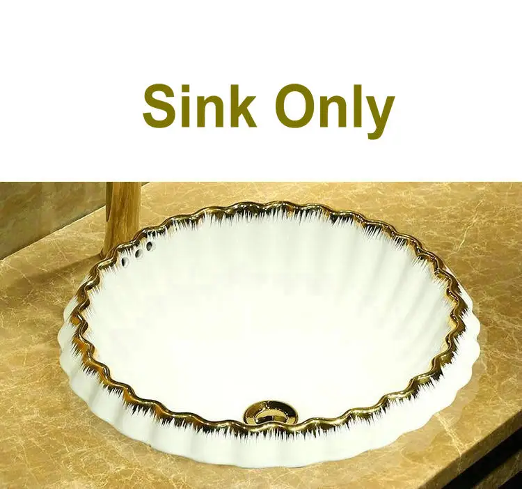 Морская раковина как Золотой кружевной белый круглый керамический раковина для ванной комнаты - Цвет: Sink Only
