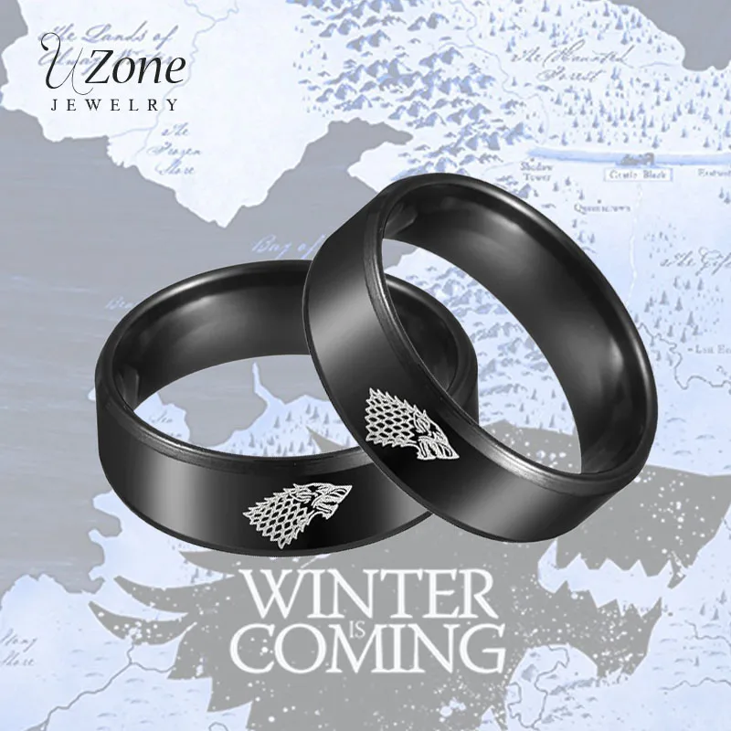 

UZone Black Color Ice Wolf Ring Stainless Steel Tattoo Logo Animal Totem Ring For Men Movie Jewelry