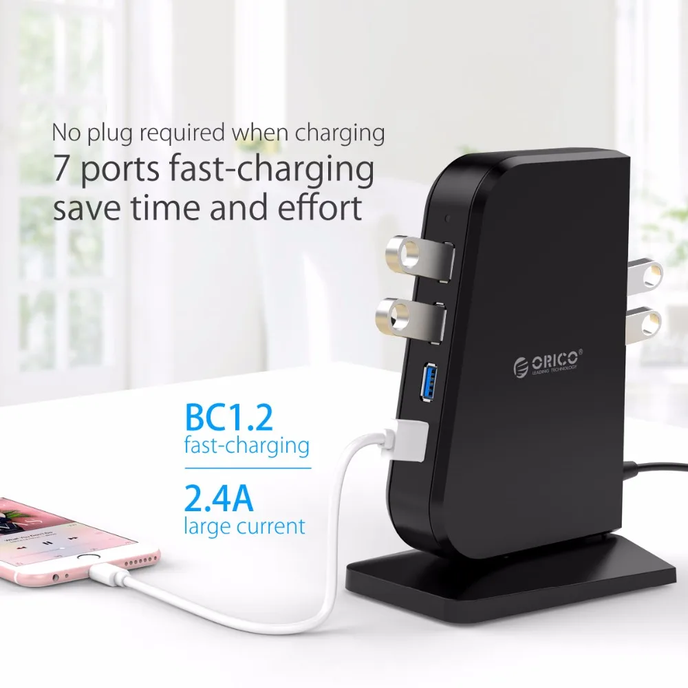 ORICO 7 портов USB 3 0 концентратор Настольный вертикальный BC1.2 Быстрая зарядка для
