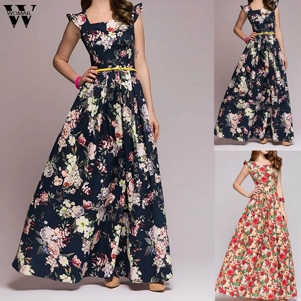 

Womail dress Summer Vintage Print Sleeveless Square Collar Loose party Beach Holiday Elegant Dress Popular NEW Casual 2019 M57