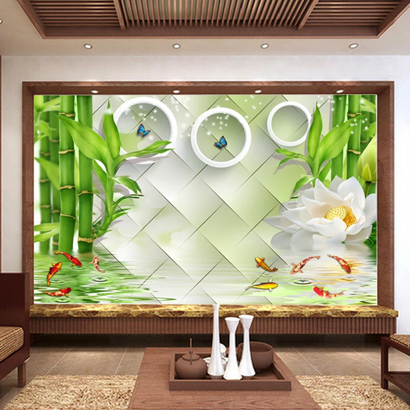 Avoir Images Papier Peint Photo Style Chinois Lotus Cercle Bambou Nature actualisé par