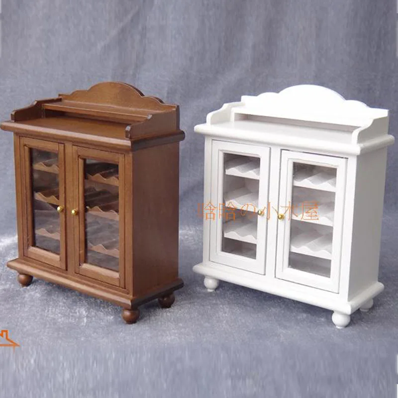 

1/12 Dollhouse Miniatures Living Room Furniture Wooden Wine Cabinet - Walnut