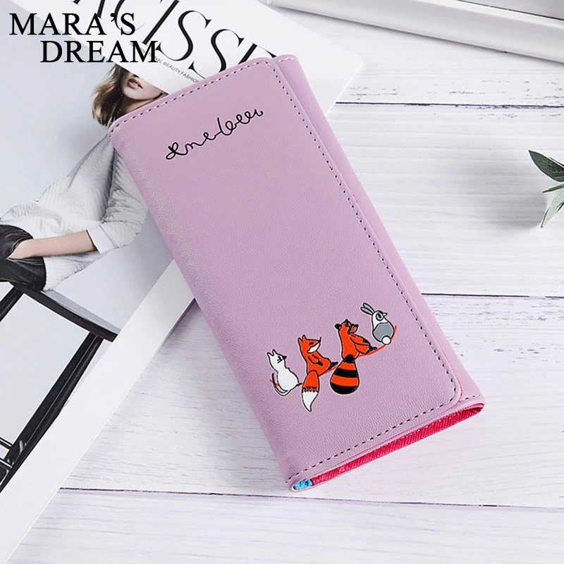 Женский Длинный кошелек Mara's Dream однотонный тонкий мини с принтом лисы на