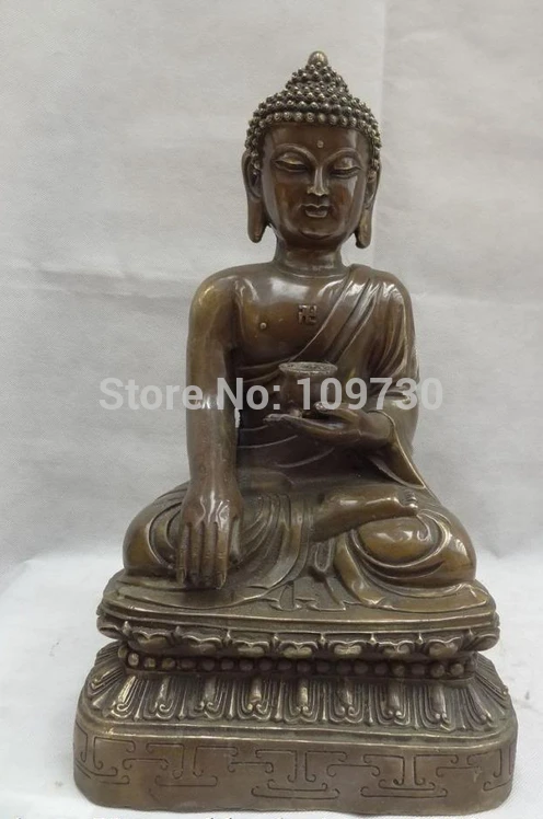 

002765 18" Tibet Bronze Buddhist Temple Pray Bless Sakyamuni Shakyamuni Buddha Statue