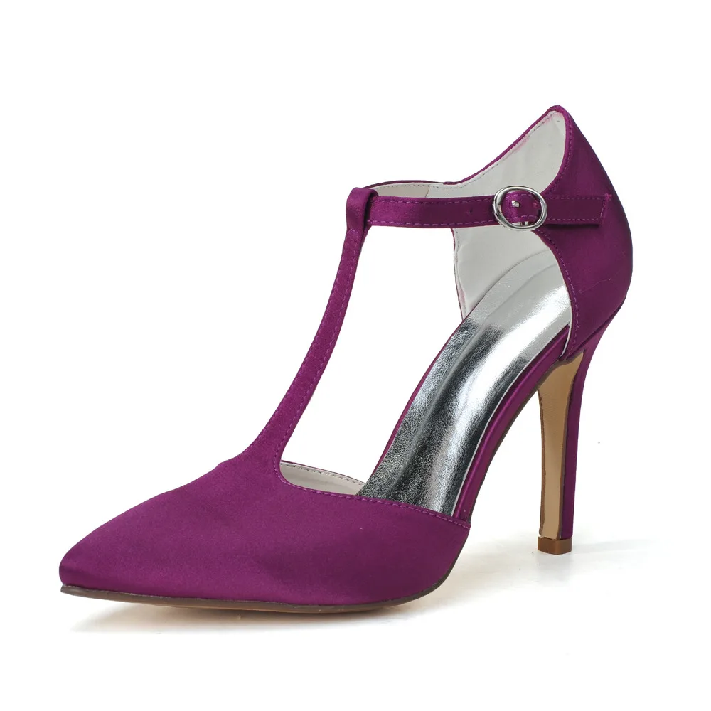 

Creativesugar Elegant T Strap Pointed Toe High Heel Pumps Purple White Bridal Wedding Party Prom Evening Dress Shoes Big size