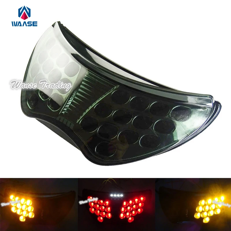 

waase Chrome Led Rear Tail Brake Turn Signals License Plate Integrated Light Smoke For 2004 2005 2006 2007 HONDA CBR600F4i PC35