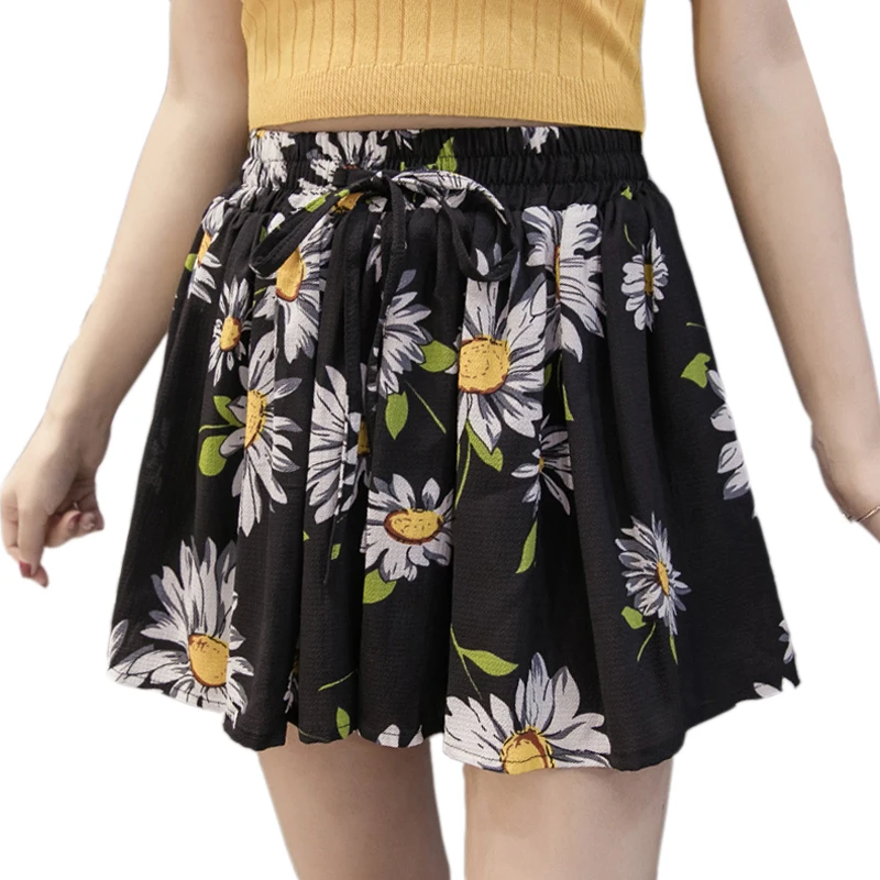 Fashion Women Skirt Shorts High Waist Belt Pleated Chiffon Shorts Skirt