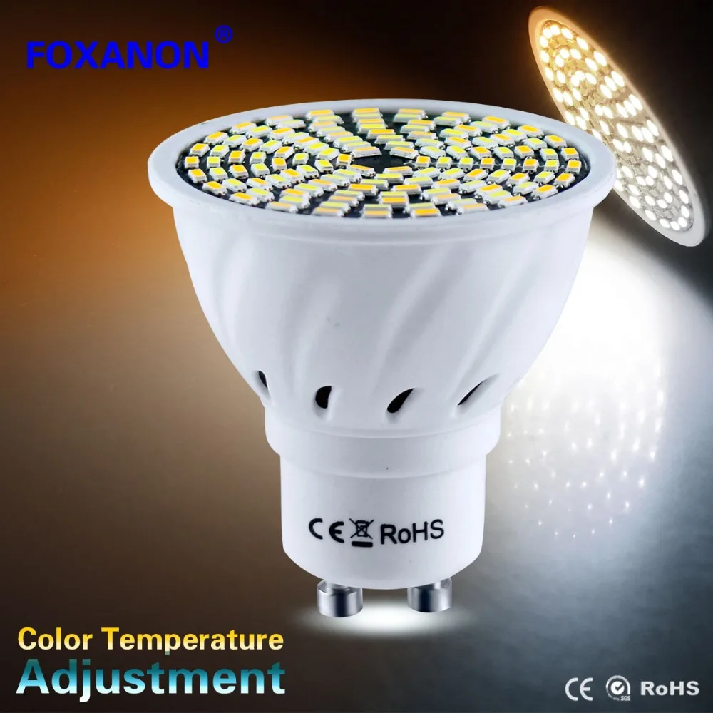 Foxanon GU10 светодиодный лампы MR16 светильник SMD3014 110V 220V Светодиодный прожектор 80 128 s