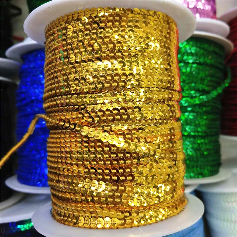 

10Yard 3mm Golden Sequin Trim For Crafts Sequin Ribbon Flake String DIY Paillette Dark Gold