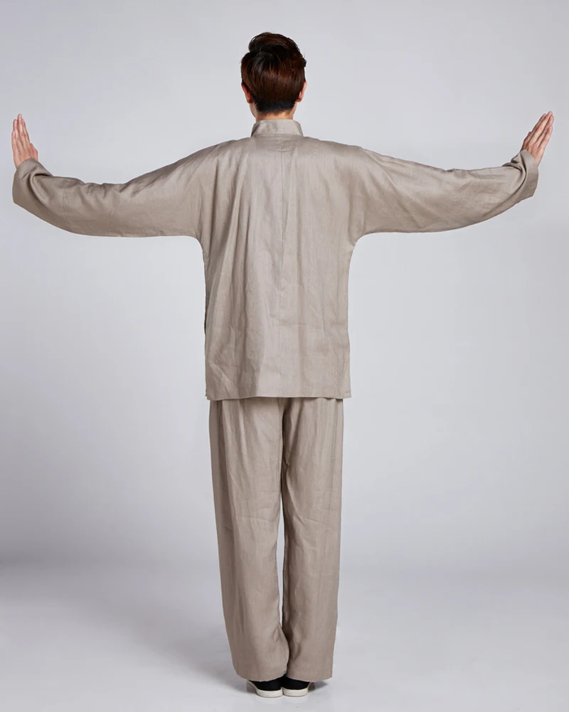Серый пуловер с длинными рукавами в китайском стиле Для мужчин комплекты Костюмы из хлопка и льна Тай чи костюм Кунг Фу форма Размеры M L XL XXL XXXL 2516-3