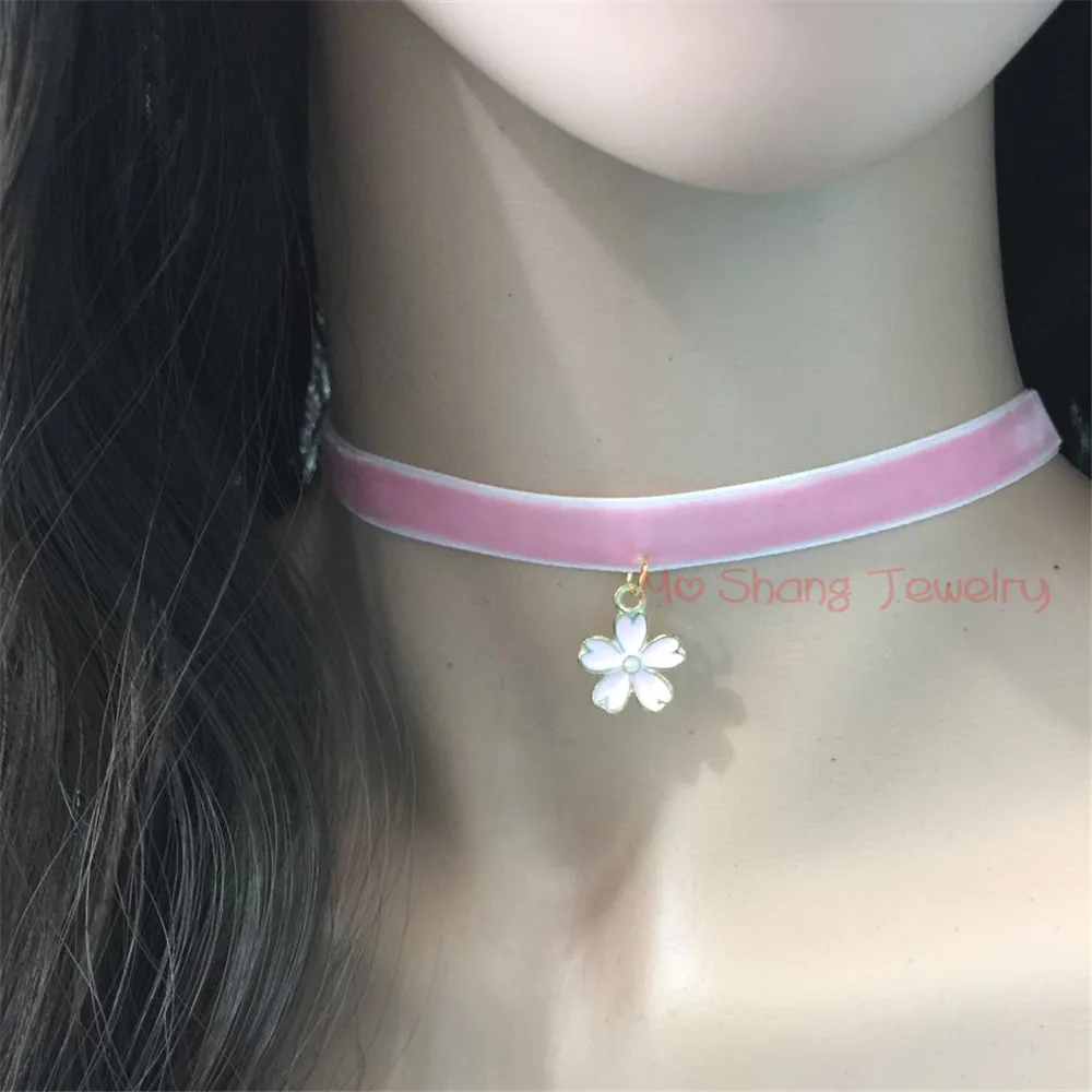 Sexy Sparkles Pink Velvet Choker Necklace for Women Girls Gothic