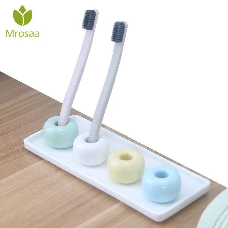 

Mrosaa Creative Tooth Brushing Suit Ceramic Toothbrush Holder + Porcelain Trays Stand Basin Shower Bathroom Accessories Set