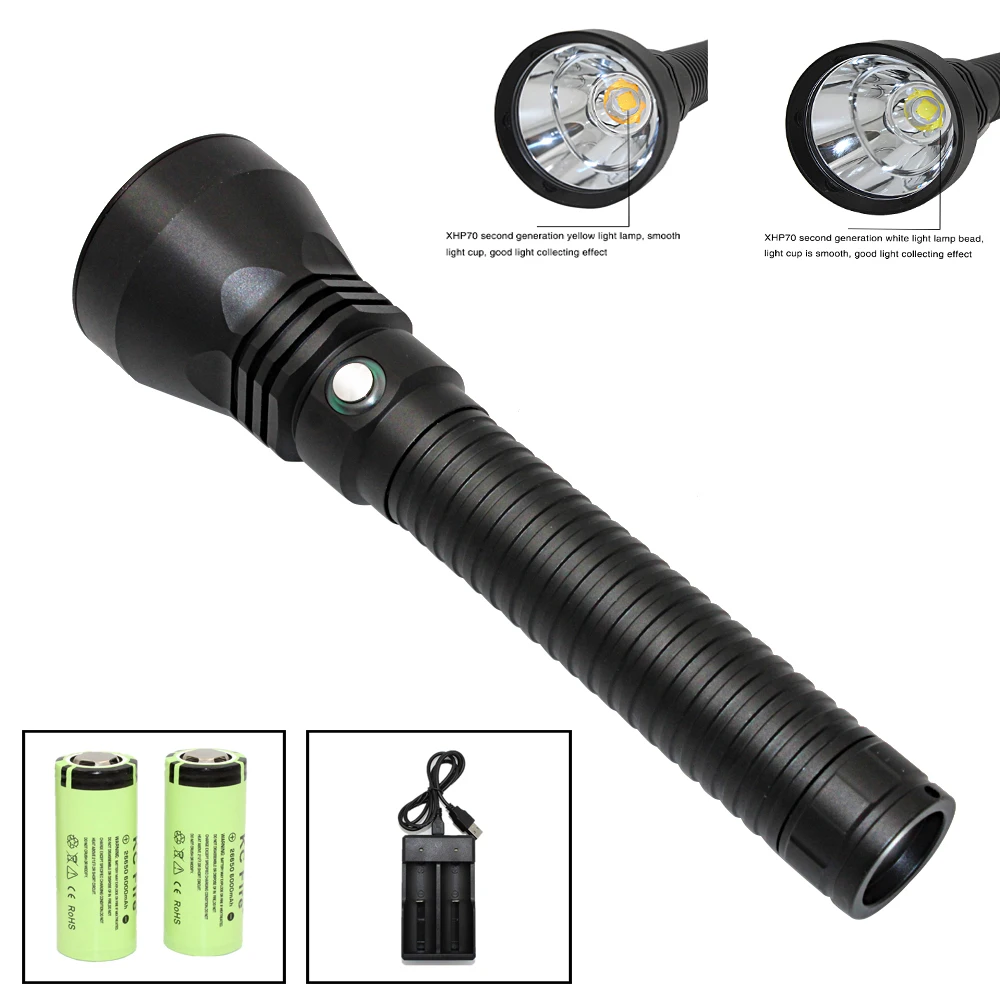  Super Brightness XHP70.2 LED Yellow Light 4000 Lumens Diving Flashlight Tactical 26650 Torch Underw - 32891894350