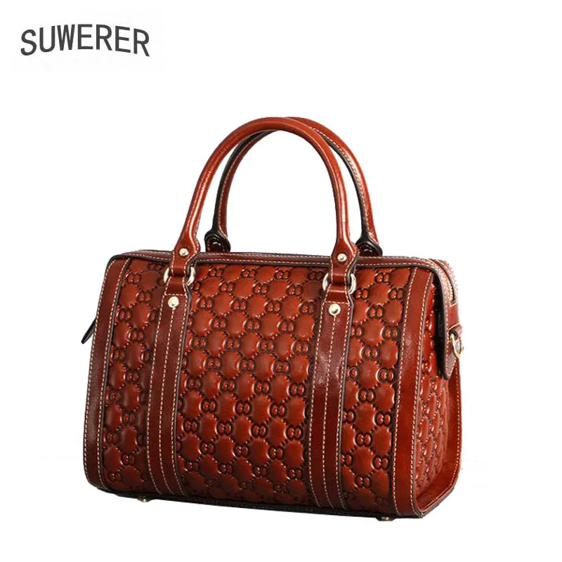 

2018 New Women Genuine Leather bag luxury handbags top Cowhide women bag designer fashion Boston bag women bags handbag