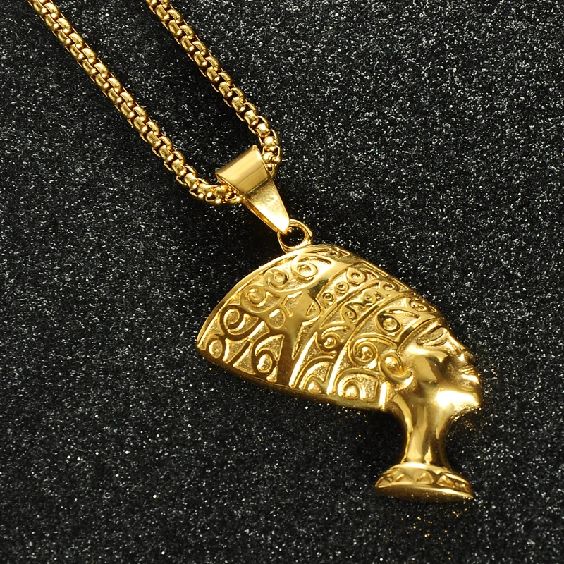 

Gold Religious Stainless Steel Ancient Egyptian Cleopatra Pendant Necklace Men Women Jewelry Pyramid Egyptian Queen Necklaces