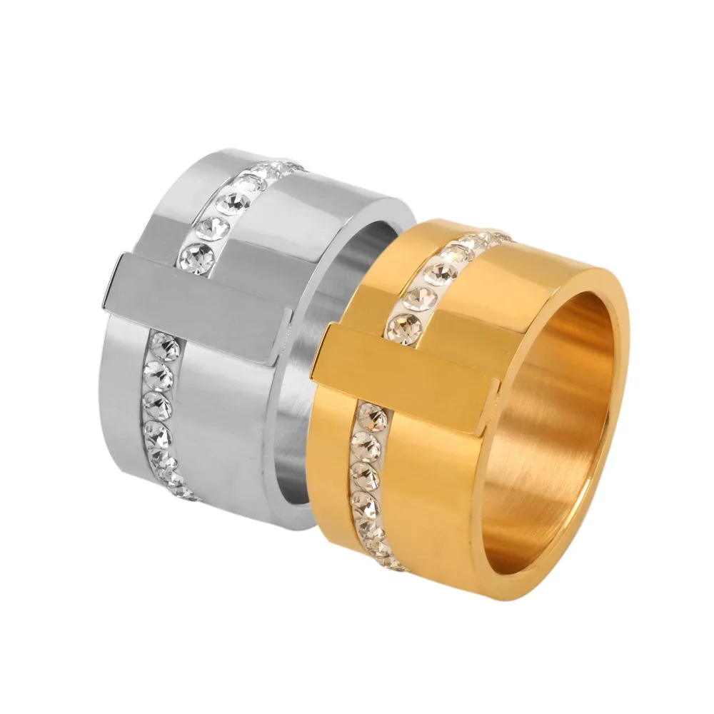 

MSX Stainless Steel Rings for Women 12mm Width Zircon Inlay Golden Wedding Ring Valentine Day Gift Luxury Brand Lady Jewellery