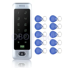 Best Price Of Waterproof Access Controller Touch Metal Keypad Door Lock System C40 Silver RFID Card Reader+10pcs TK4100 Keyfobs