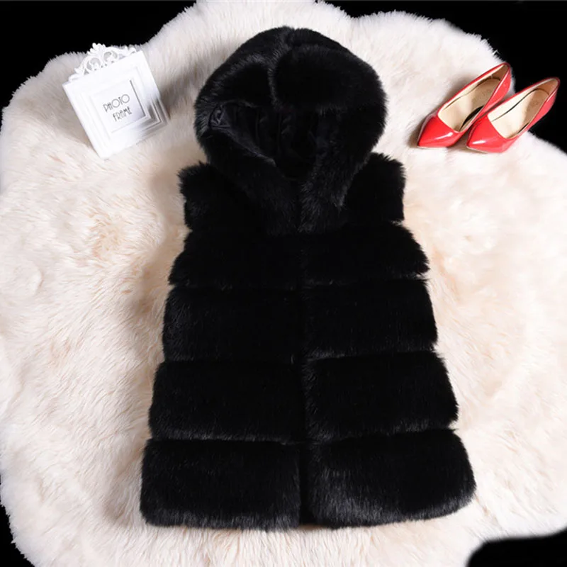 JAPPKBH Autumn Winter Faux Fur Coat Women New Elegant Warm Slim Solid Sleeveless Ladies Fur Vest Vintage Fake Fur Coat Jacket