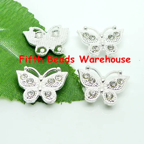 

free shipping 13x18mm silver colour butterfly shape rhinestone connection beads with 4 hole clasp 100pcs/lot R103