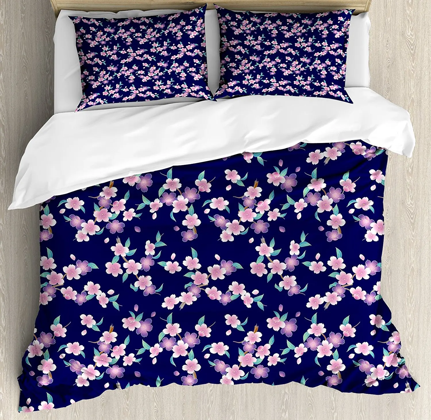 Floral Duvet Cover Set Japanese Cherry Blossoms Sakura Branches Spring