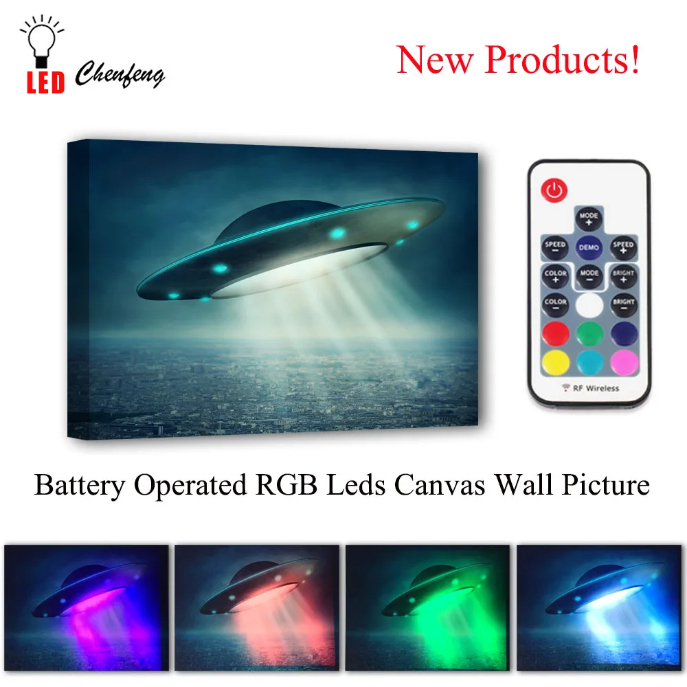 

RGB Led Canvas Wall Decorative UFO Flying loading Picture Remote control Canvas Print Illuminated painting lighted UP kids Gift