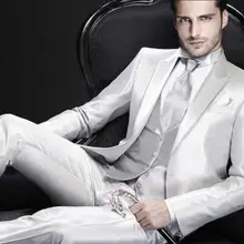 Лидер продаж, серебристо-серый, изготовленный на заказ, новейший дизайн пальто, брюки, Новое поступление, мужские деловые Свадебные костюмы(пиджак+ брюки+ жилет+ галстук