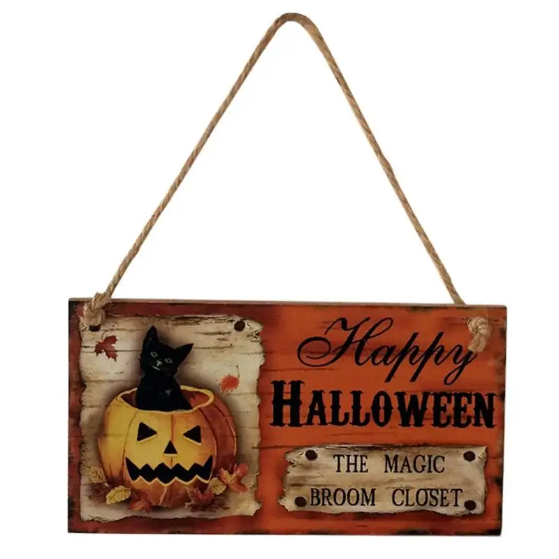 

Happy Halloween Decoration Pumpkin Black Cat Hanging Wooden Blackboard Chalkboard Message Sign Home Decor