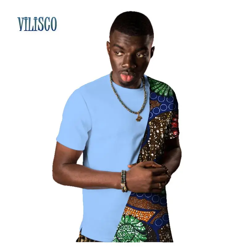 Летние повседневные футболки для мужчин Bazin Riche Мужская африканская рубашка с принтом традиционная африканская одежда Лоскутные Топы WYN483
