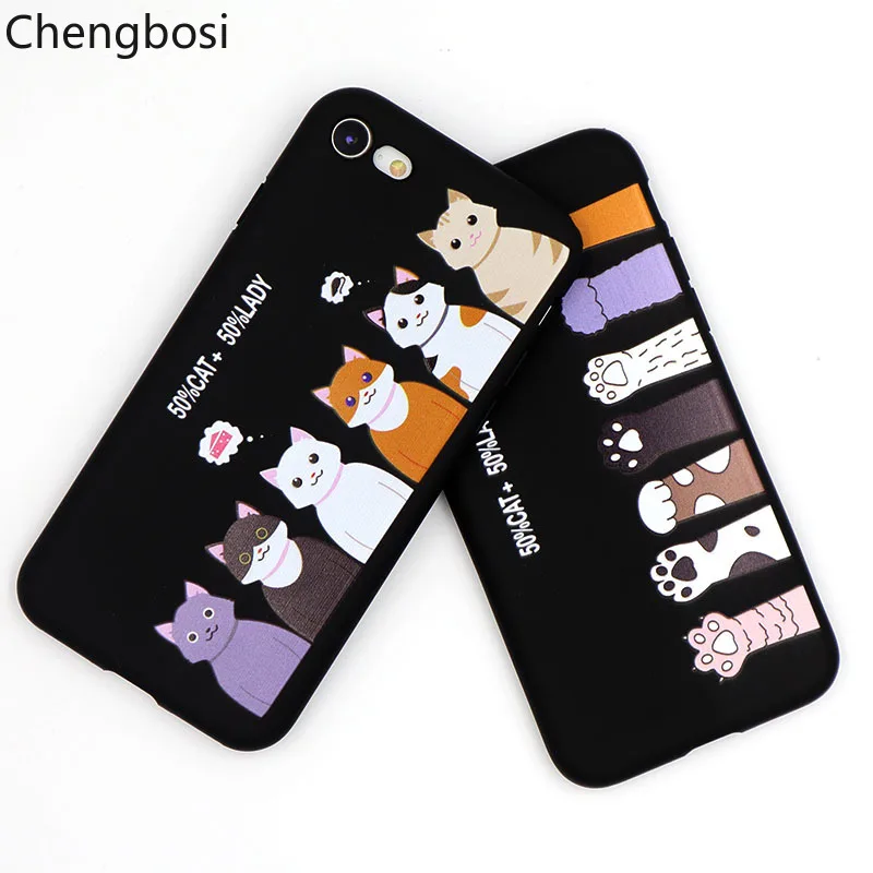 

Japan Korea lovely Kitty cats pawphone cover for iPhone 6 6s 7 8 plus Soft TPU Cute Animal Matte Painted Couple back cover X