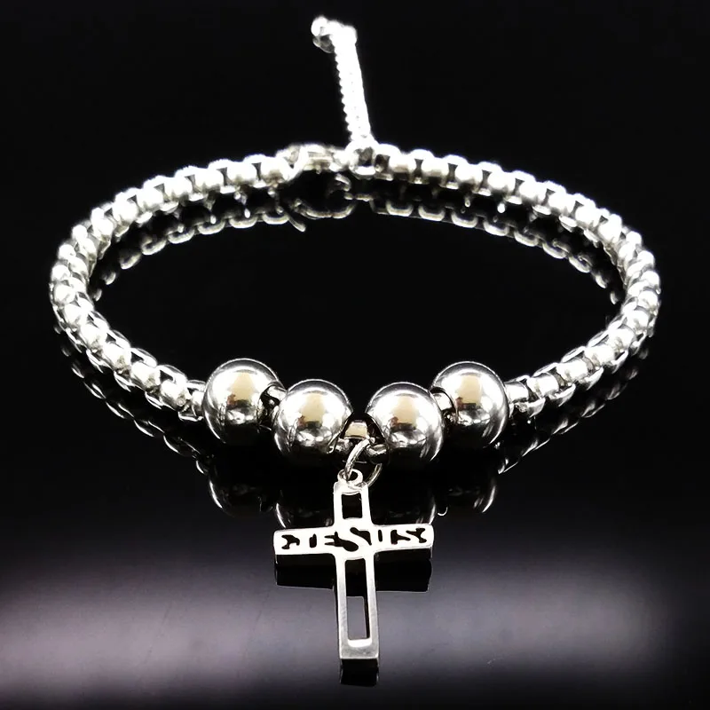 Крест Иисуса браслет из нержавеющей стали для женщин Письмо серебряный цвет цепи браслеты ювелирные изделия ацеро неизбежный BB1208D