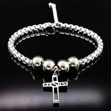 Крест Иисуса браслет из нержавеющей стали для женщин Письмо серебряный цвет цепи браслеты ювелирные изделия ацеро неизбежный BB1208D