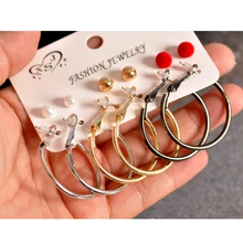 Новые, модные, женское Ювелирное Украшение, для девочек день рождения: жемчужной сережкой белый и красный смешанный костюм 6 пар/компл. серьги Рождественский подарок