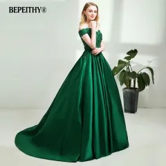 Зеленый BEPEITHY темно-синее длинное вечернее платье с v-образным вырезом, кружевное винтажное выпускное платье с бисером, недорогое вечернее платье с открытыми плечами - Цвет: Зеленый