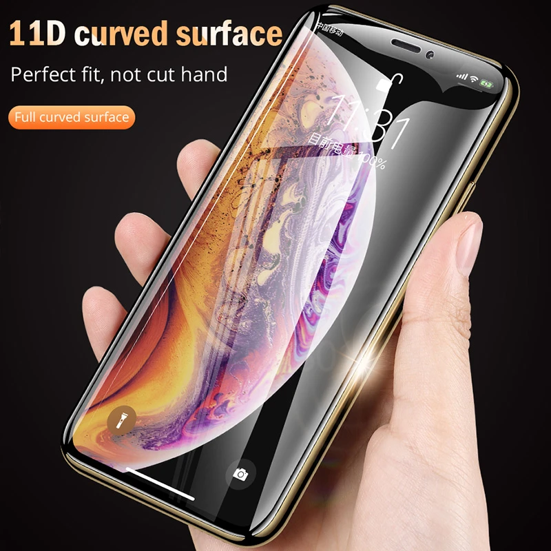 11D защитное стекло с закругленными краями для iPhone X Max XR 10 полноэкранная пленка из