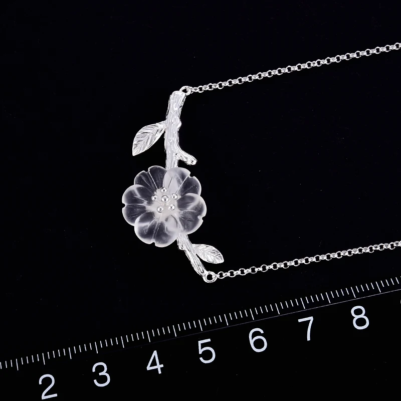 Lotus Fun Genuine 925 Sterling Silver Pendants Necklaces for Women Leaf Flower clear quartz crystal necklace valentines day gift