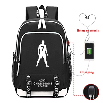 

10 Styles CP7 Ronaldo Printed w/USB Port Backpack Boys Girls Men Women Bag Travel School Bag Teenager Laptop Book Bag Mochila